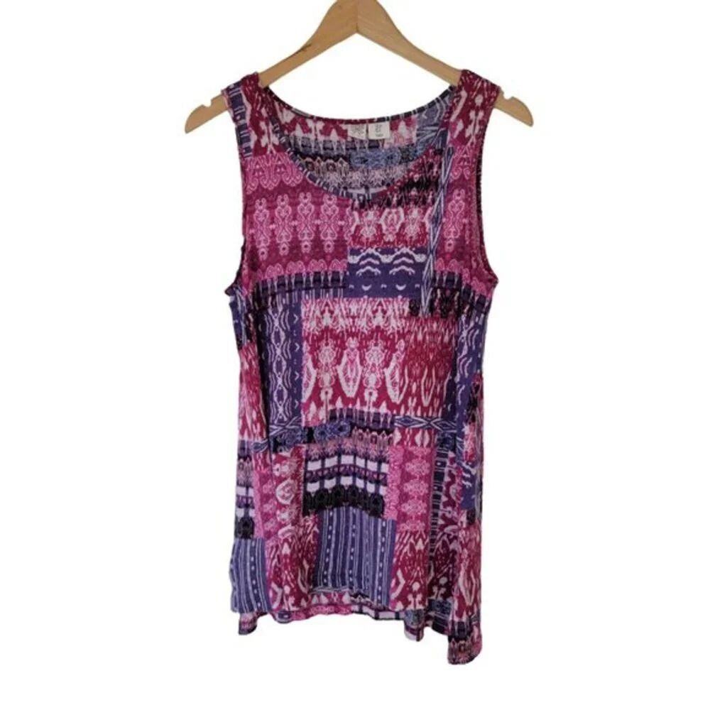 Artisan NY Linen Tank Top Womens Small Magenta Purple Printed Sleeveless Boho